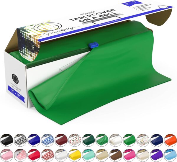 Grandipity Plastic Tablecloth Roll - 54" x300' Green Plastic Table Cloths for Parties Disposable with Cutter Box - Cut to Size Disposable Tablecloth Plastic Table Cover for Rectangle & Round