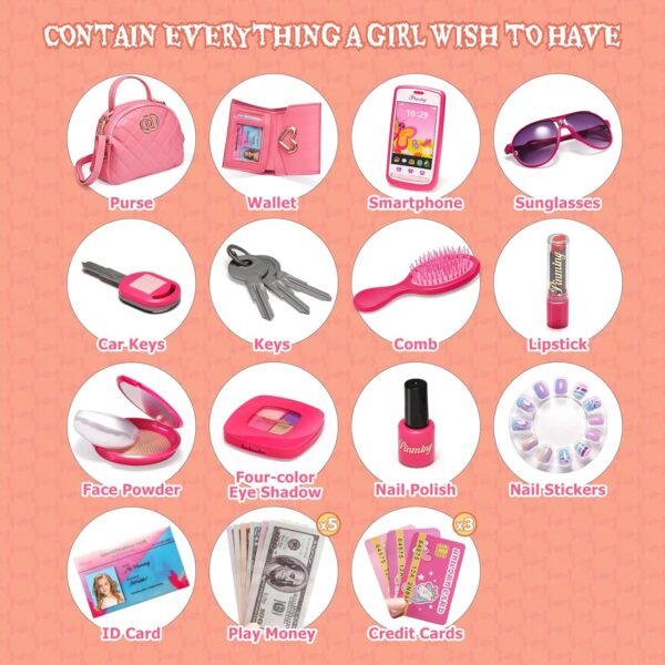 Little Girls Purse, Toddler Girl Toys for 3 4 5 6 Year Old, Kids Purses with Accessories, Pretend Play Handbag and Princess Kit, Pink Toy Valentines Gifts for Girls - Image 3