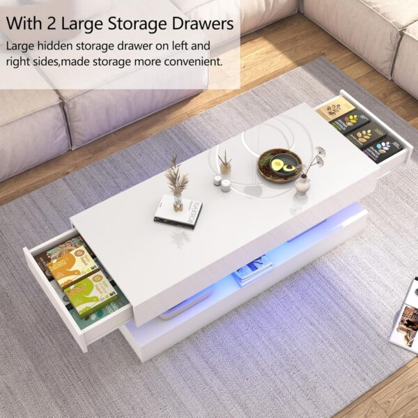 Uspeedy 47.3IN High Glossy LED Coffee Table,APP LED Lights,Black/White, Modern Furniture for Living Room (White) - Image 4