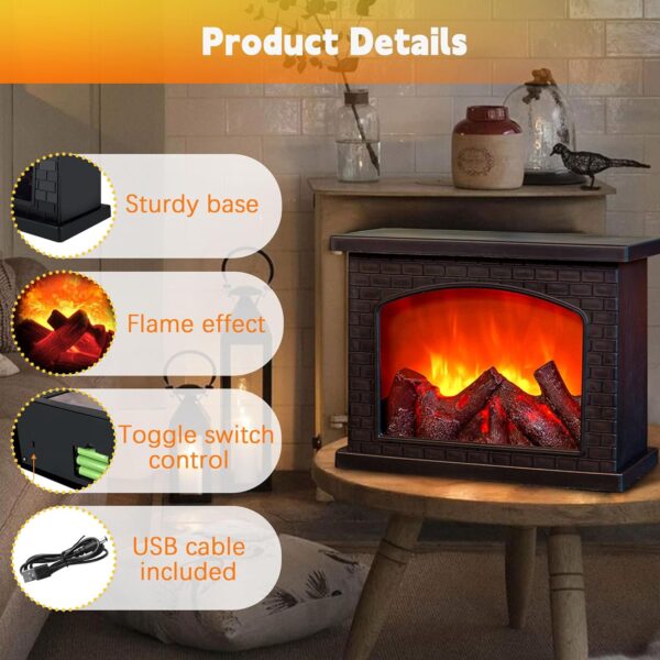 Fireplace Lanterns Decorative,Small Fake Fireplace,Flame Effect LED Fire Lamp,Battery Operated USB Charge Portable Fireplace,Indoor Outdoor Christmas Decoration (No Heater Function Black) - Image 5