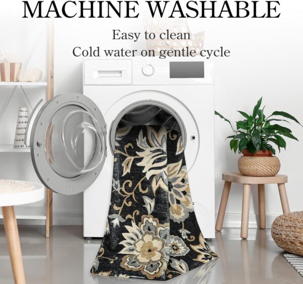 Lahome Floral Black Rug for Living Room - Washable 5 x 7 Area Rugs for Bedroom Non-Slip Ultra-Thin Large Rug Stain Resistant Dining Room Rugs, Paisley Print Accent Rugs Carpet for Office Kitchen - Image 5