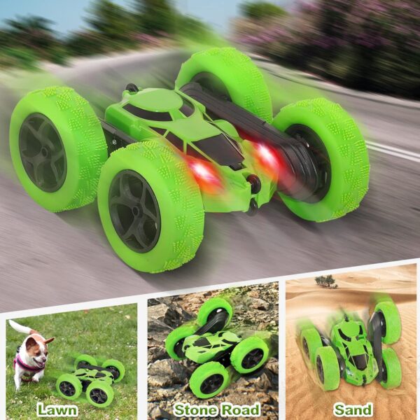 Remote Control Car Stunt RC Cars, 90 Min Playtime, 2.4Ghz Double Sided 360° Rotating RC Crawler with Headlights, 4WD Off Road Drift RC Race Car Toy for Boys and Girls Aged 6-12 Green - Image 4
