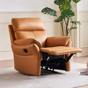 R1 Recliner Chair for Adults,Top-Grain Leather, Genuine Leather Ergonomic Living Room Chair with Lumbar Support, High Back Theater Seating Single Reclining Sofa,Multilayer Sponge,Brown