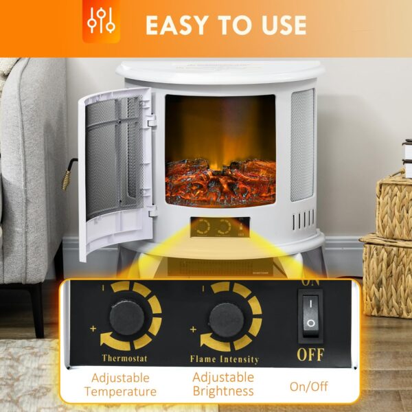 HOMCOM 22" Electric Fireplace Stove, Freestanding Electric Fire Place Heater with Realistic LED Flame, Adjustable Temperature, 1500W, White - Image 4