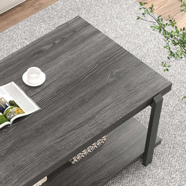 FOLUBAN Modern Coffee Table with Storage Shelf, Rustic Wood Center Table for Living Room, Walnut - Image 4