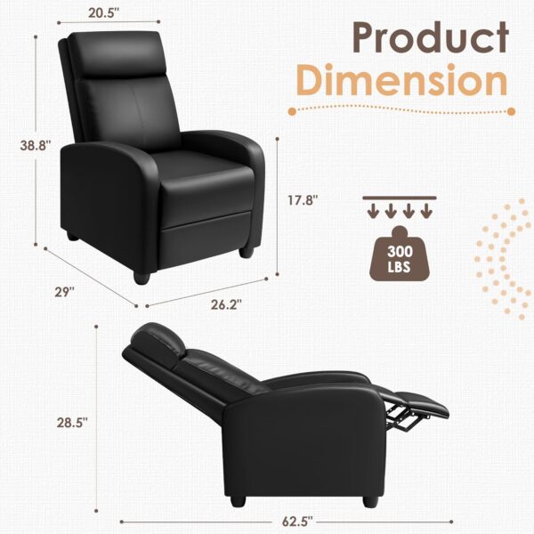 GUNJI Recliner Chair for Adults Modern PU Leather Adjustable Reclining Chair for Living Room Home Theater Seating with Footrest (Black) - Image 3