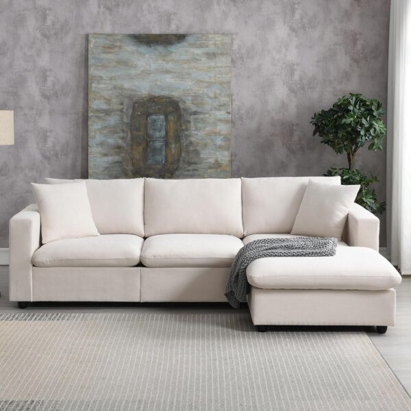 100.4" Modular Sectional Sofa for Living Room, Modern Convertible L Shaped Cloud Couch Set with Ottoman, 4 Seater Polyester Fabric Sofa with 2 Pillows for Apartment Office