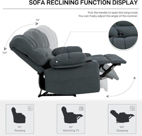 Massage Chair Recliner with Heat,Manual Recliner Chair for Adults,Lazy Boy Recliner Chair with Cup Holder,2 Pockets,Adjustable Backrest,Footrest,Oversized,Heavy Duty (Grey) - Image 4