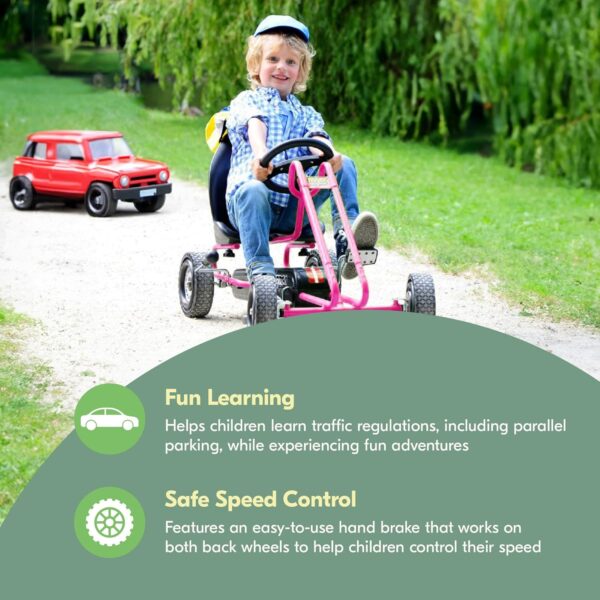 hauck Lightning Ride On Pedal Portable Go Kart Toy with Ergonomic Adjustable Bucket Seat, Handbrake, and Sharp Handling for Boys and Girls, Pink - Image 4