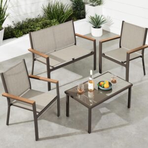 Best Choice Products 4-Piece Outdoor Textilene Patio Conversation Set, Backyard Furniture w/Loveseat, Coffee Table, Steel Frame - Brown/Tan