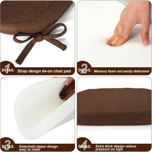 Timgle 6 Pcs Dining Room Chair Cushions with Ties 17 x 16.5 x 2 Inch Kitchen Chair Pad with High Density Sponge Seat Cushion Removable Chair Cover Machine Washable (Dark Brown) - Image 5