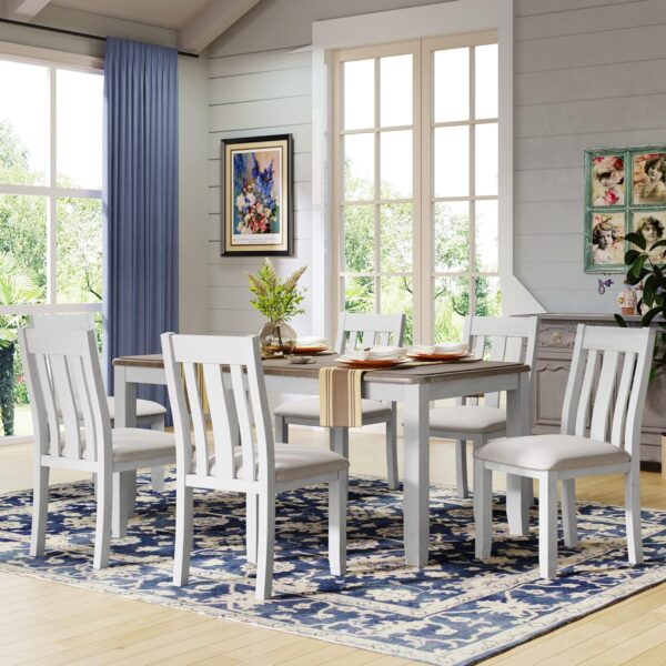 RITSU 6-Piece Rectangular Dining Table Set with 4 Tufted Button Chairs and Bench, MDF Frame Edges with Copper Nail Trim, Suitable for Living Room, Apartment, Gray - Image 2