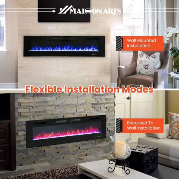 MAISON ARTS 72" Electric Fireplace Indoor Wall Mounted & Recessed Fireplace Heater with Remote Control & Touch Screen,8hrs Timer, Adjustable Flame & Bed Colors and Speed for Bedroom Living Room,1500W - Image 7