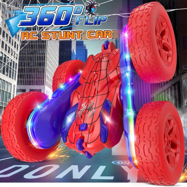 Spider Remote Control Car,RC Cars with Sides Light Strip and Headlights,Double Sided 360 Flips Rotating RC Stunt Car,2.4Ghz All Terrain Toys for Ages 5-7 Kids Toy for Boys Girls Birthday Gift - Image 2