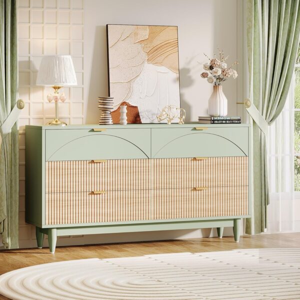 Tribesigns 6-Drawer Dresser for Bedroom: 55 Inches Modern Chest of Drawers with Gold Metal Handles, Green Long Double Dresser Organizer Wood Cabinet for Bedroom, Closet, Living Room - Image 6