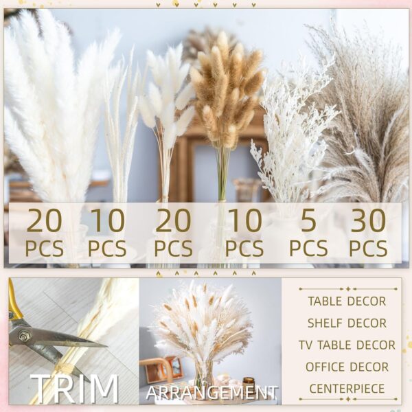 95 PCS Pampas Grass Decor Natural Dried Flowers | Boho Dried Floral Arrangement Centerpiece Table Decor Wedding Decor Rustic Decor (95PCS) - Image 4
