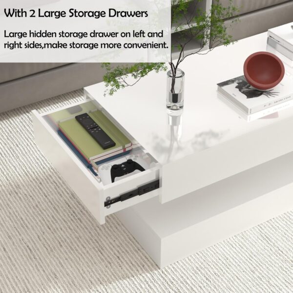 Uspeedy 47.3IN High Glossy LED Coffee Table,APP LED Lights,Black/White, Modern Furniture for Living Room (White) - Image 3