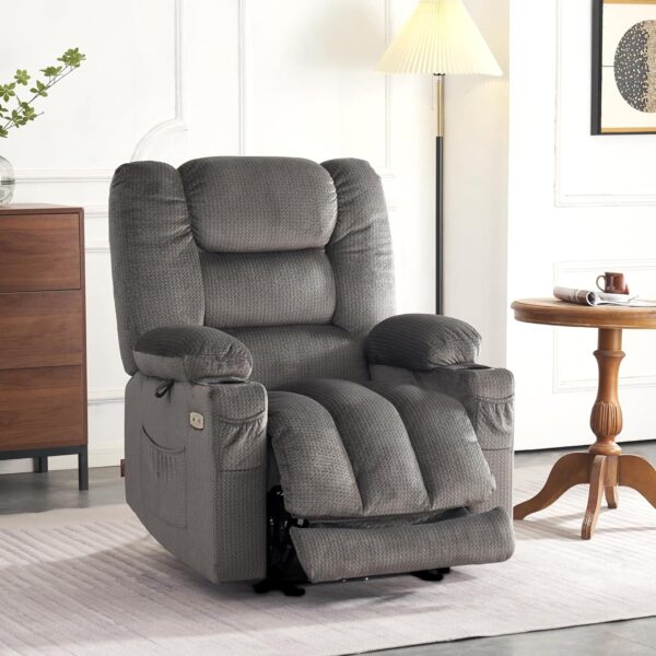 MCombo Electric Power Recliner Chair with Heat and Massage, USB Ports, Cup Holders, Reclining Chair for Living Room 6079 (Gray Medium 22.2" Seat Width) - Image 2