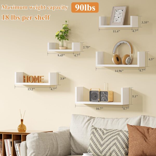 SRIWATANA Floating Shelves for Wall, Wall Shelves for Bathroom, Bedroom, Living Room, Kitchen, Office, Wood Shelves for Wall Decor Set of 5 (Washed White) - Image 5