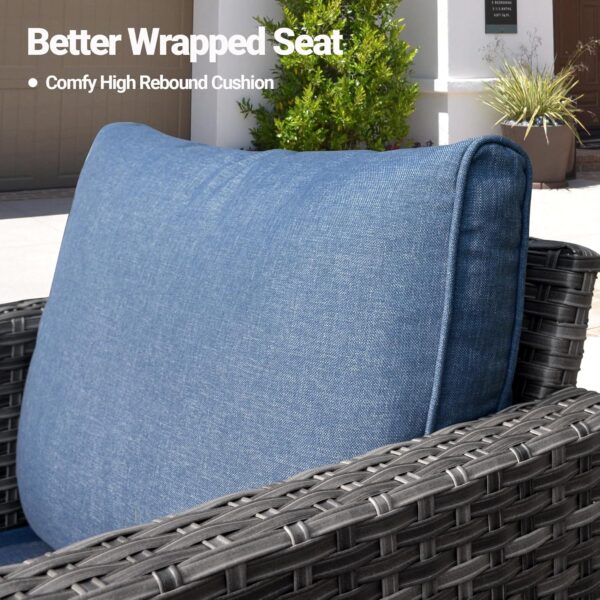 ovios Patio Furniture Set, 5 Pieces Outdoor Wicker Rattan Sofa Couch with Chairs, Ottomans and Comfy Cushions, All Weather High Back Conversation Set Garden Backyard, Denim Blue - Image 6