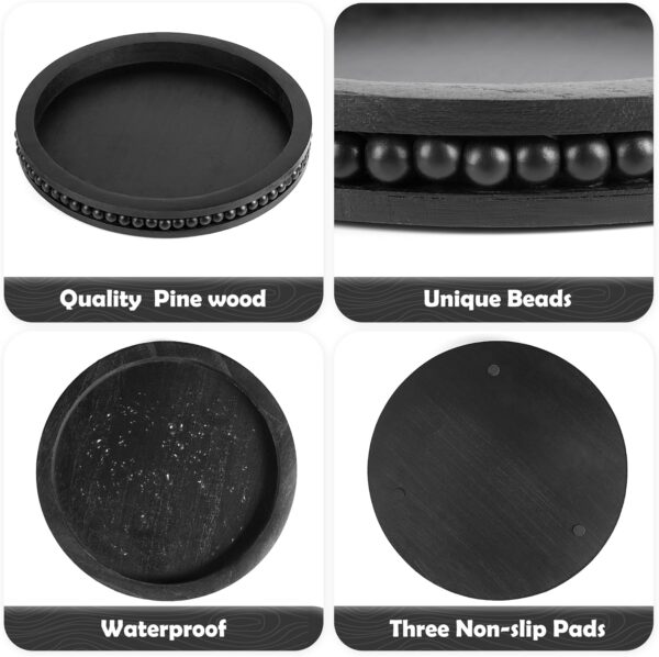 Small Black Round Wooden Decorative Serving Tray, Coffee Table Decorative Bead Tray, Farmhouse Centerpiece Tray for Kitchen and Living Room - Image 7