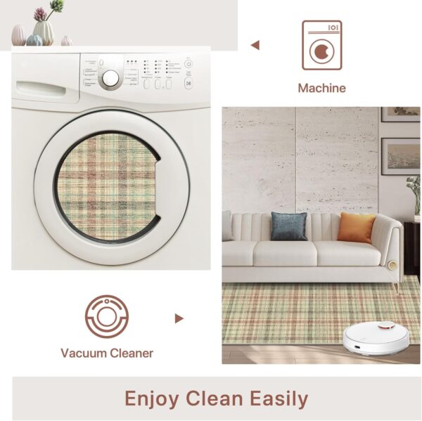 8x10 Area Rugs, Plaid Print Living Room Rug Non-Slip, Machine Washable Large Area Rug, Soft Modern Rug for Bedroom, Dining Room, Playroom, Ivory/Multi - Image 7