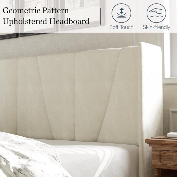 Queen Size Bed Frame with Headboard, Velvet Upholstered Platform Bed Frames, Contemporary Mattress Foundation, Noise Free, No Box Spring Needed, Easy Assembly, Beige - Image 4