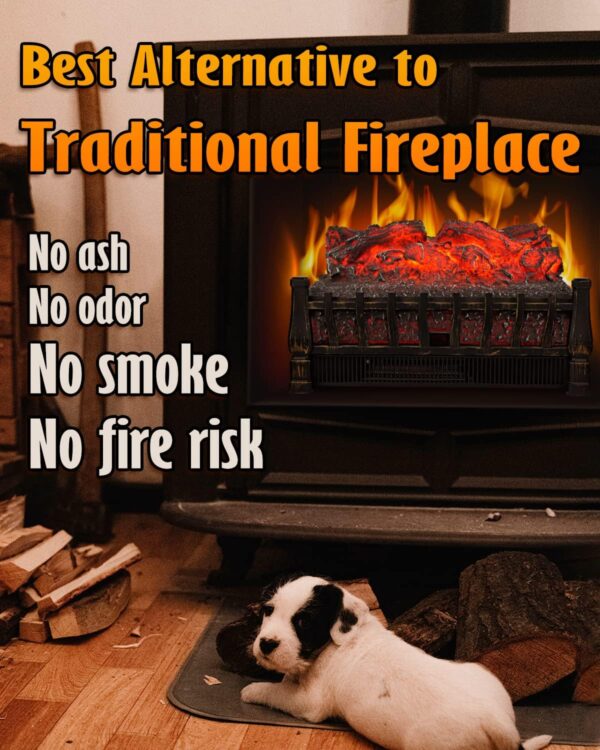 Electric Fireplace Logs Heater, Fireplace Insert with Realistic Fake Fire, 4 Flame Brightness, Remote Control, 8H Timer, Overheat Protection, Ember Bed Heater for Living Room, Christmas Decor, 1500W - Image 7