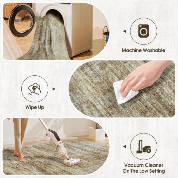 Area Rugs 8x10 Living Room Rugs: Large Modern Abstract Washable Rug with Non-Slip Backing, Thin Carpet for Dining Room Table Bedroom Nursery Indoor Home Office-Brown - Image 4