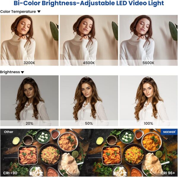 NEEWER 2 Pack Bi Color 660 LED Video Light and Stand Kit: (2) 3200-5600K CRI 96+ Dimmable Light with U Bracket and Barndoor, (2) 75 inches Light Stand for Studio Photography, Video Recording (Black) - Image 5
