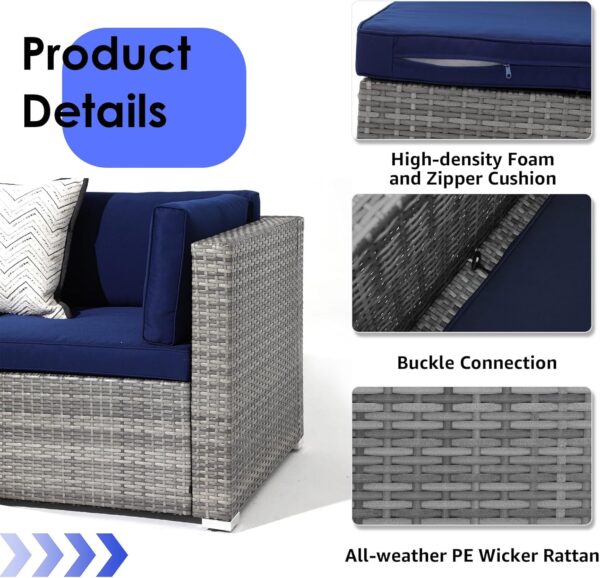 Yangming 7 Piece Outdoor Patio Furniture Sets, Outdoor Sectional Furniture with Tempered Glass Table and Cushion, Rattan Chairs Wicker Couch Conversation Set for Deck, Backyard, Porch, Lawn, Garden - Image 3