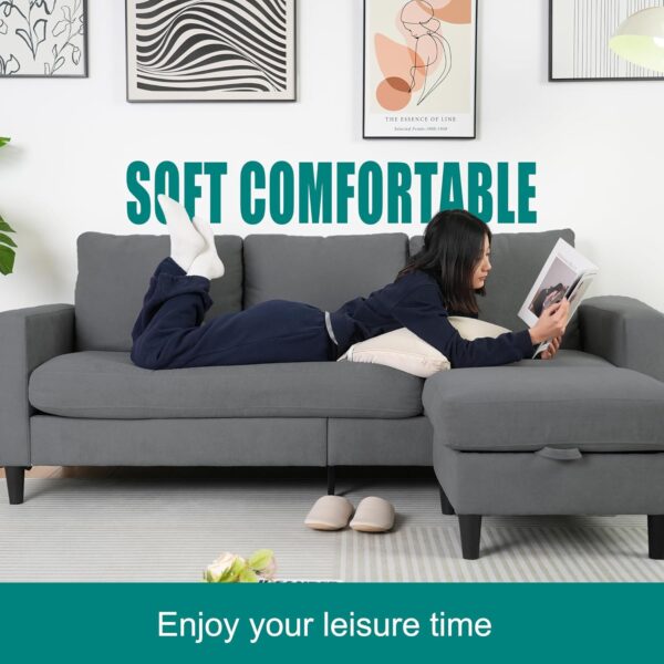 Modular Sectional Sofa Couch, L Shaped Couch with Storage Ottoman, Convertible Sofa with Chaise, Modern 3 Seater Comfy Couch for Living Room, Apartment, Small Space - Image 7