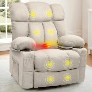 FLEXISPOT XRC5 Recliner Chair for Adults w/Massage & Heat, Oversized 24.4" Wide Swivel Rocker Chair Supports Up to 350 lbs, Overstuffed Large Manual Reclining Sofa for Living Room Nusery, Beige