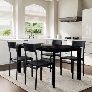 Dining Chairs Set of 4, Rustic Wooden Dining Chairs with Metal Steel Frame, Dining Room Chairs with Slat Back, Modern Farmhouse Chair for Kitchen, Dining Room, Living Room (Dark Black)