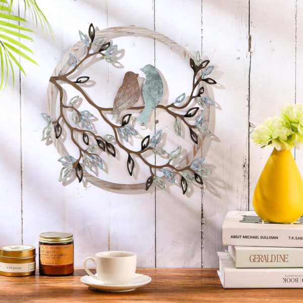 Ferraycle Metal Wall Art Bird on Tree Branch Bird Wall Silhouette Bird Wall Art Decor for Living Room Garden Bedroom Office Home Wall Housewarming Party Decor (Fresh Color) - Image 3