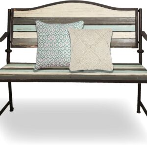 BACKYARD EXPRESSIONS PATIO · HOME · GARDEN 914811 45 Inch Patio, Garden, Porch Bench, Cast Iron Love Seat, Cream, Grey, Teal