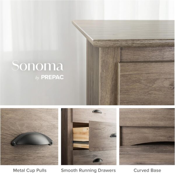 Prepac Salt Spring Bedroom Furniture: Gray Double Dresser for Bedroom, 6-Drawer Wide Chest of Drawers, Traditional Bedroom Dresser, DDC-6330-V, 59"W x 16"D x 29"H - Image 6