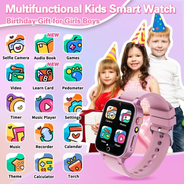 Kids Smart Watch Girls Gift for Girls Aged 6-12, HD TouchScreen Kids Watch with 26 Games Video Camera Music Pedometer Audiostory Learn Card Educational Toys Birthday Gifts for Girls Ages 5 6 7 8 9 - Image 2
