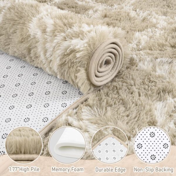 LOCHAS Luxury Shag Area Rug 5x8 Feet Geometric Plush Fluffy Rugs, Extra Soft Carpet Moroccan Rugs for Bedroom Living Room Dorm Kids, High Pile Shaggy Floor Rug Decor, Beige and White - Image 5