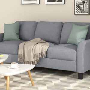 Harper&Bright Designs 3-Seat Sofa Living Room Linen Fabric Sofa Upholstered Sofa with Cushion Back (Gray)