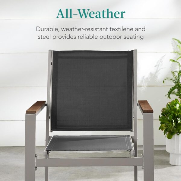 Best Choice Products Set of 2 Stackable Outdoor Textilene Chairs, All-Weather Conversation Dining Accent Furniture w/Armrests - Taupe/Charcoal - Image 4