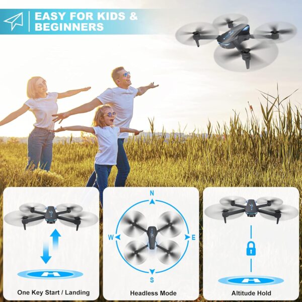 Drone with 1080P Camera for Beginners and Kids, Foldable Remote Control Quadcopter with Voice Control, Gestures Selfie, Altitude Hold, One Key Start, 3D Flips, 2 Batteries, Toy for Boys Girls - Image 3