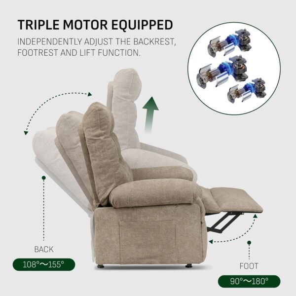 Softa Triple Motor Power Lift Recliner Chair for Elderly, Electric Lift Recliner Chair for Adults w/Infinite Position, Side Pockets, Reclining Single Sofa Chair for Living Room Bedroom(Brown) - Image 3