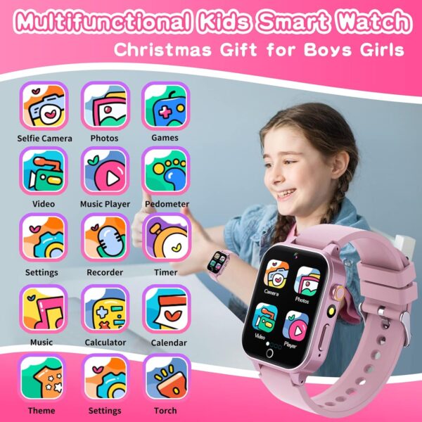Kids Smart Watch Gift for Girls Age 5-12, 26 Games HD Touch Screen Watches with Video Camera Music Player Pedometer Flashlight 12/24 hr Educational Toys Birthday Gifts for Girls Ages 7 8 9 10 - Image 2