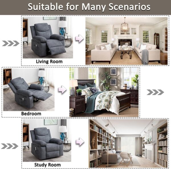 Electric Power Recliner Chair with Lumbar Heating and 8-Point Vibration Massage Function, Remote Control, Fabric Velvet Single Sofa Chiar with Footrest for Adult Living Room (Dark Gray) - Image 7