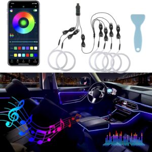 LivTee Smart Car LED Interior Lights with USB Port, LED Strip Fiber Optic Lights, Wireless App Control, Sync to Music, Car Accessories Gifts for Women Men, 6 in 1