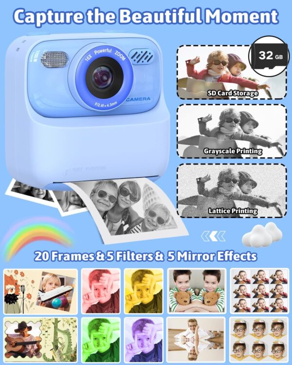 Mgaolo Kids Camera Instant Print Photo,Children Digital Camera Toys Gift with HD Video for Girls Boys 3-12 Age,Chritmas Birthday Festival Present for 3 4 5 6 7 8 9 Year Old Child (Blue) - Image 4
