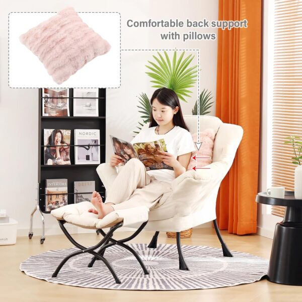 Large Lazy Chair with Ottoman, Accent Reading Chair with a Throw Pillow, Cozy Lounge Chair with Armrest, Leisure Sofa Chair for Living Room, Bedroom, Dorm, Dark Grey - Image 4
