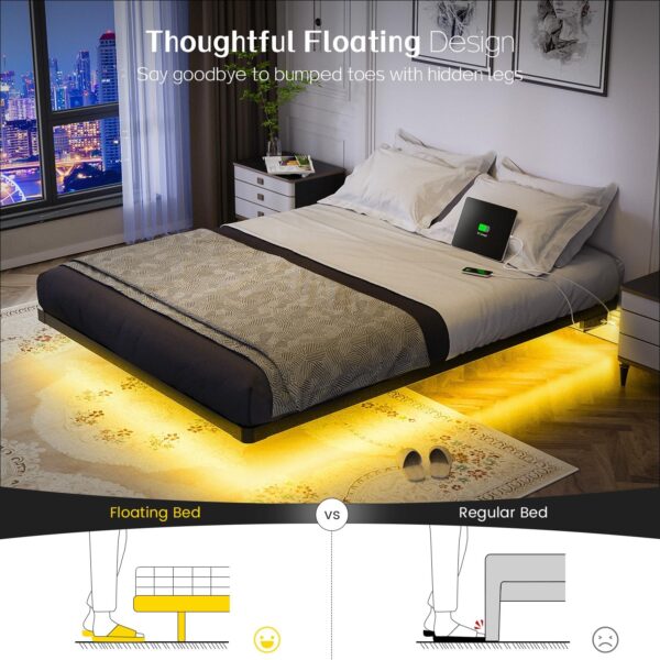 OLEVS Floating Bed Frame Queen Size with Smart LED Lights and Charging Station - Modern Metal Platform Bed, Easy Assembly No Box Spring Needed - Image 3