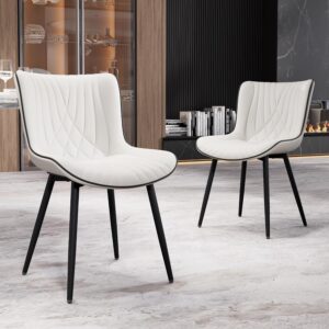 Kidol & Shellder Dining Chairs Set of 2 Upholstered Dining Room Chairs Mid Century Modern Kitchen Chairs Faux Leather Armless Accent Chair Comfy Side Chair for Bedrooms Waiting Living Room(White)